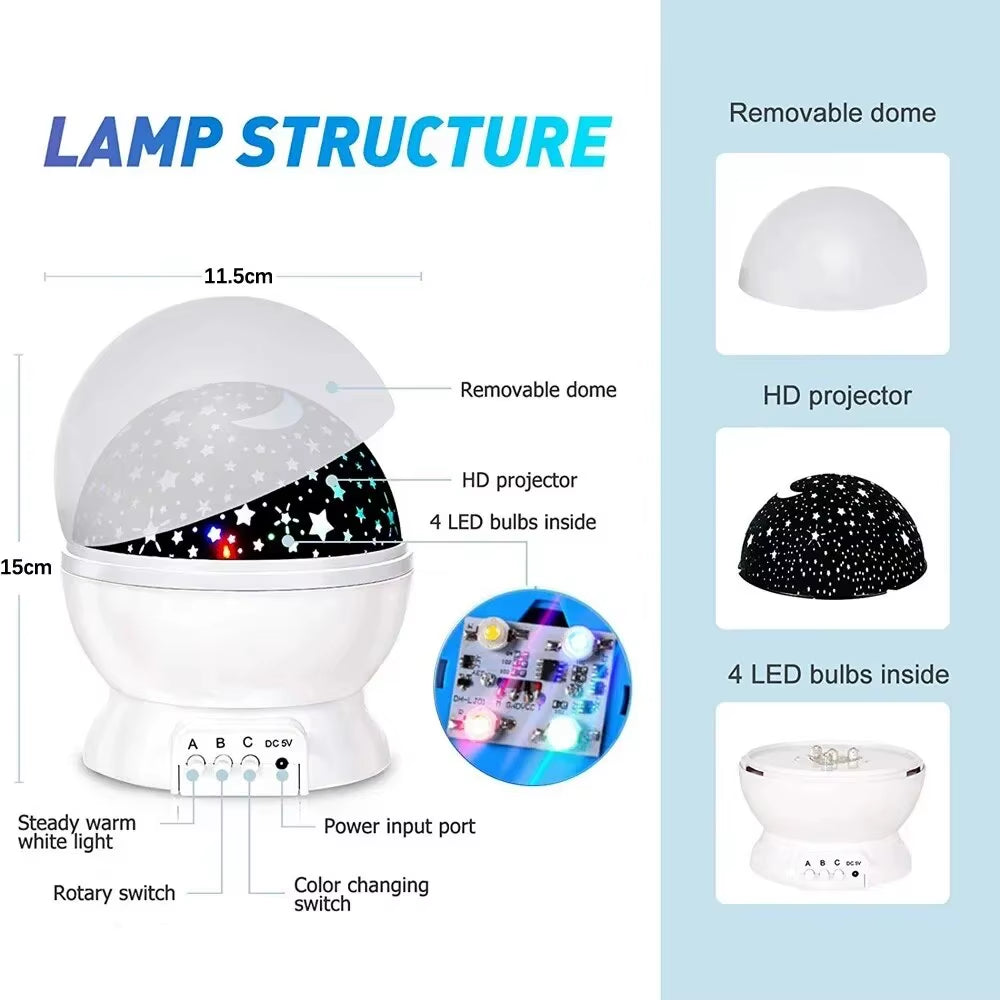 LED Starry Night Light Auto Rotating Pattern 500Mah Lithium Battery Starry Night Projection Light for Bedroom Decoration